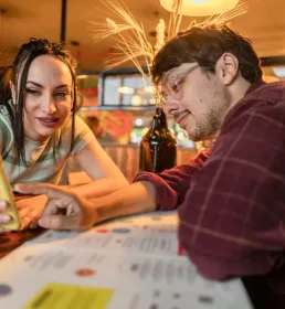 two people looking at phone