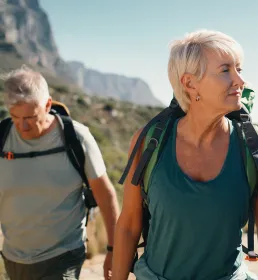 Couple confidently hiking