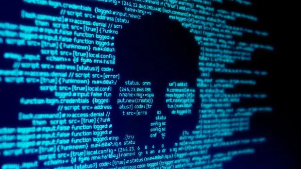 Computer code with skull