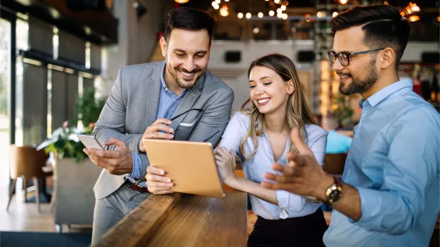 Successful company with happy employees in modern office Successful company with happy employees in modern office