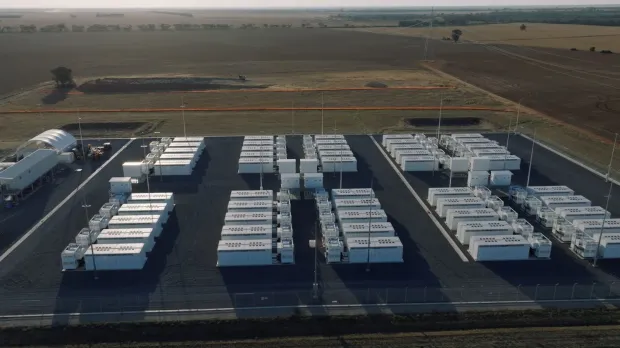 Aerial view of a Battery Energy Storage System (BESS) Facility in a rural landscape. Designed to support renewable integration, load balancing, and grid electricity.
