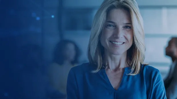 Woman smiling with eDNA branding