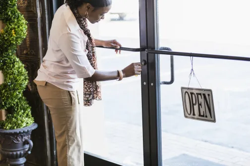 Shop door being opened 