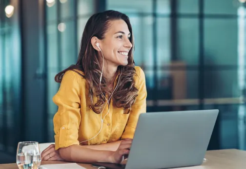 Lady smiling on a call