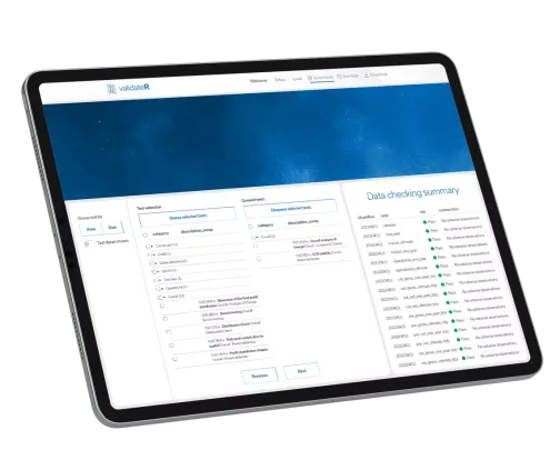 validateR dashboard on tablet screen