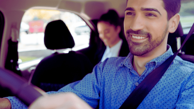 Taxi driver smiling