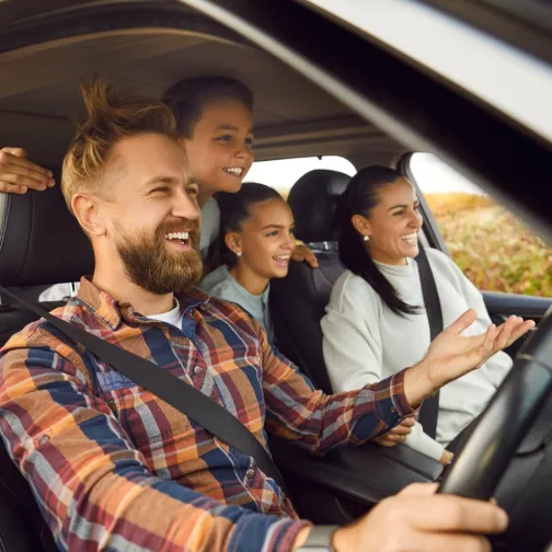 Family driving on a roadtrip