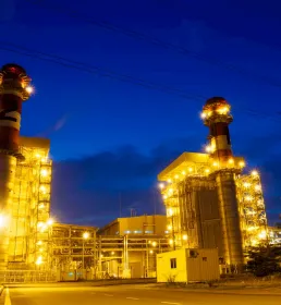 Power station all lit up at night