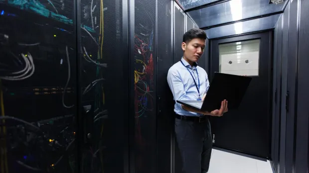 Engineer in a server room