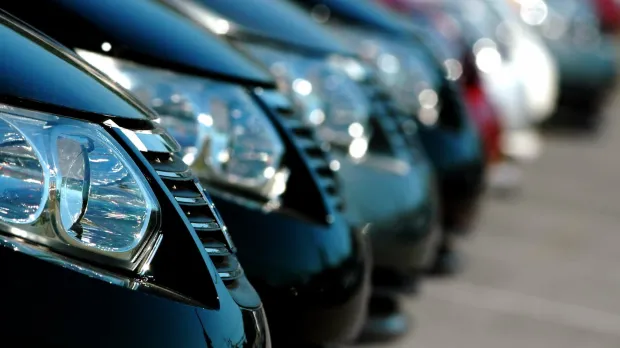 Motor row of car bonnets