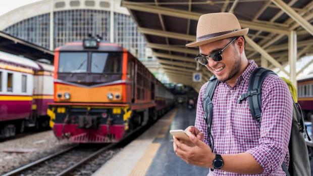 Man excited that the train is coming