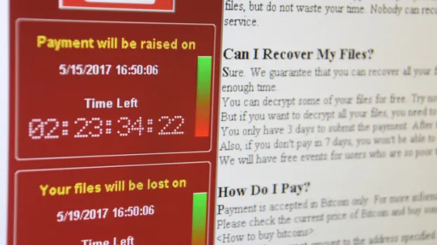 Wannacry hack screen saying your files have been encrypted