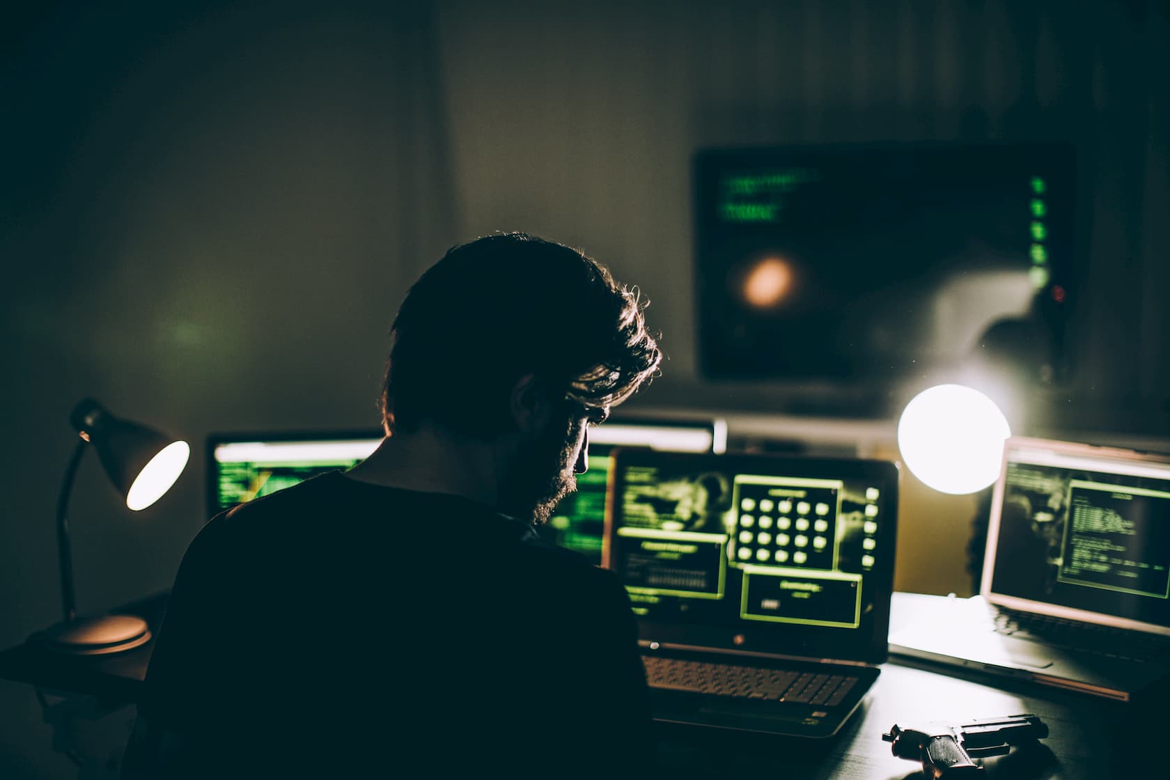 Cyber criminal coding late at night
