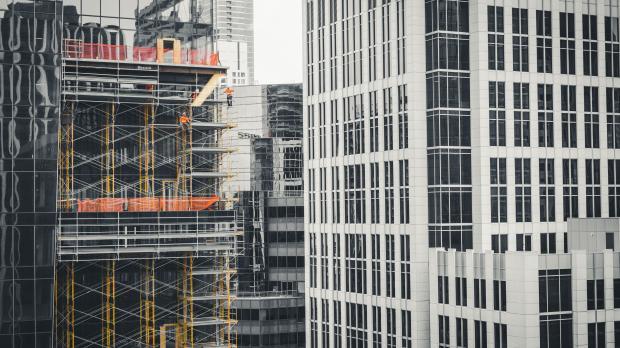 Scaffolding on a partially constructed skyscraper 