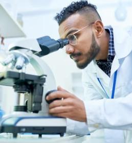 Doctor using microscope