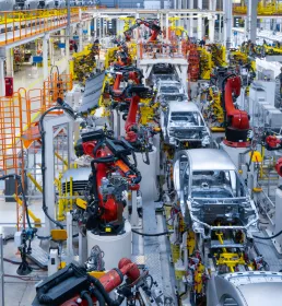 Cars on a production line