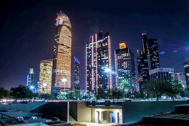 Abu Dhabi business district by night