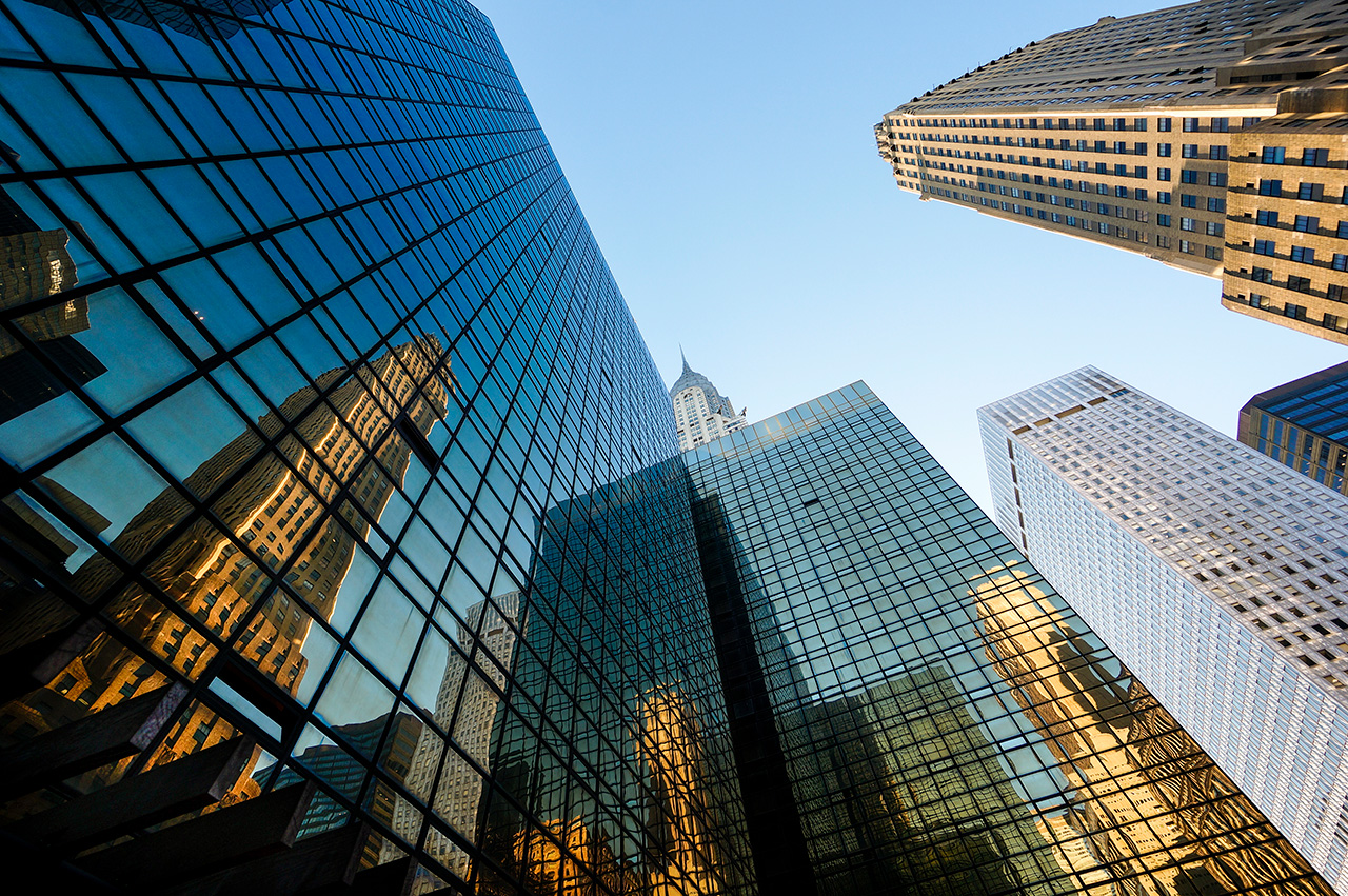 Glass office buildings