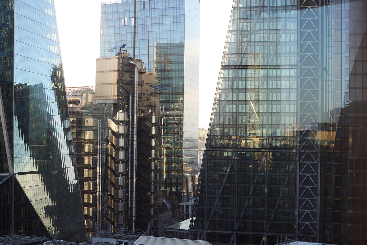 Glass office buildings