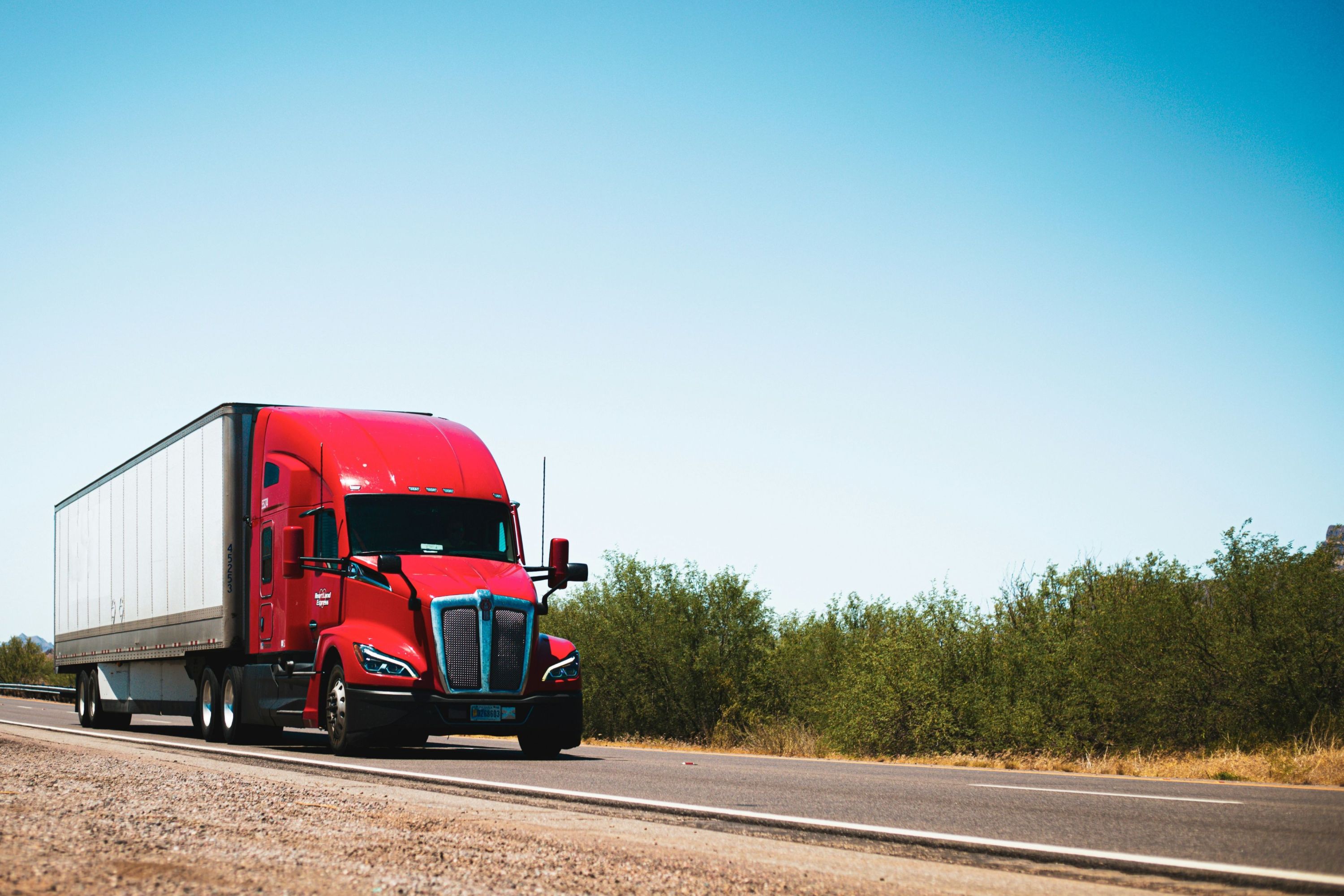 Red truck on highway