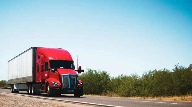 Red truck on highway